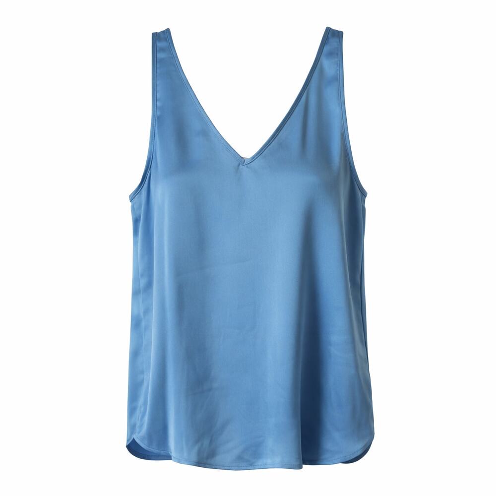 Loft Satin Double V Tank Top Blue Small NWT
